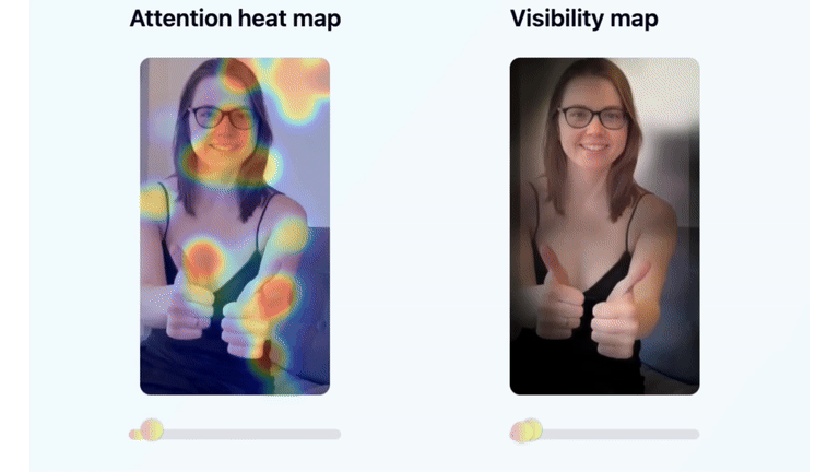 A 3-second animated heatmap of a real Jeena opportunity, showing how viewer gaze moves across the frame second by second over the opening of the video.