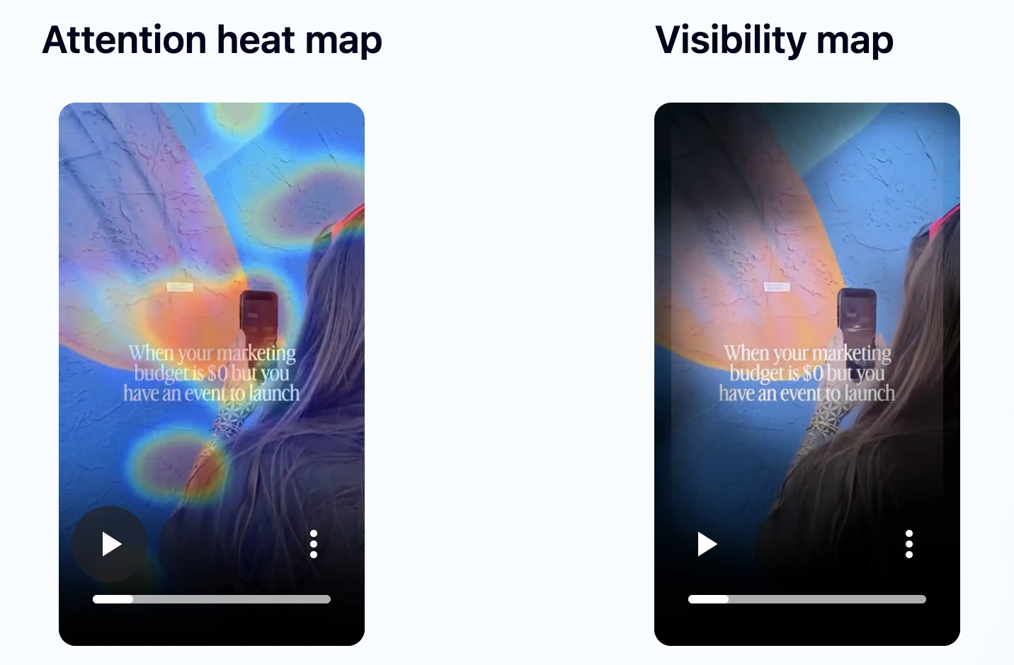 Labeled attention heat map and visibility map pair for the event save-the-date video.